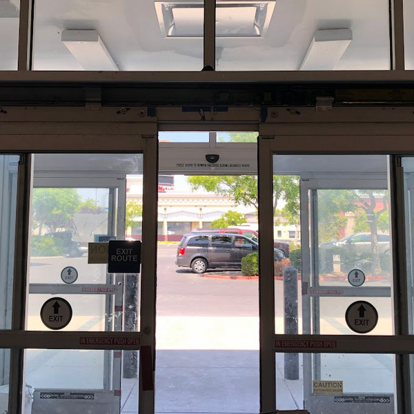 newly repaired automatic sliding door on grocery store