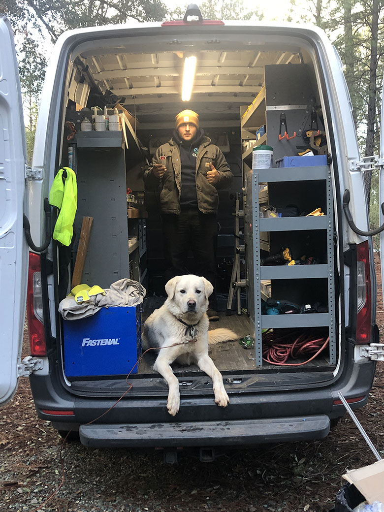 Work van and dog